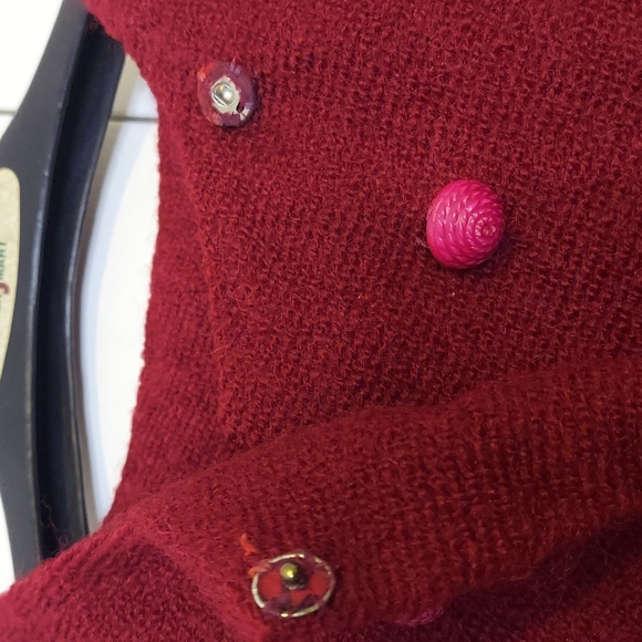 Vintage 1960s Maroon Red Knee Length Wool Coat Size Large - Picture 6 of 16